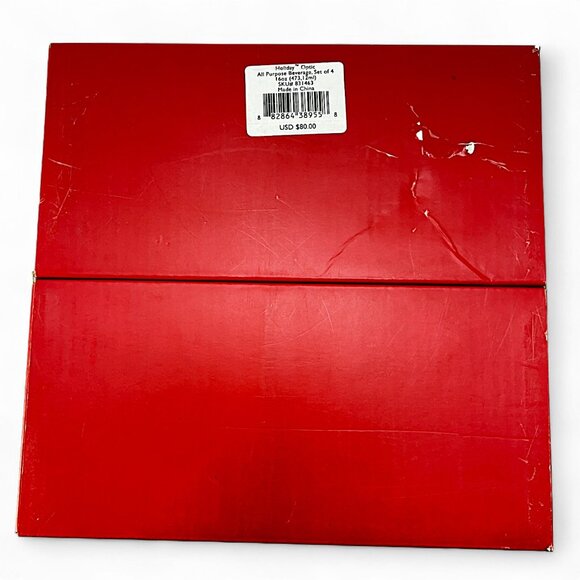 Lenox Holiday Optic Red All Purpose Beverage Set Of 4 16oz Clear Footed #831463 - Picture 4 of 5